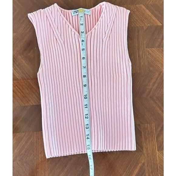 ZARA Pink Ribbed Knit Sleeveless Tank Top Women’s Medium V-Neck Cropped - Picture 6 of 12